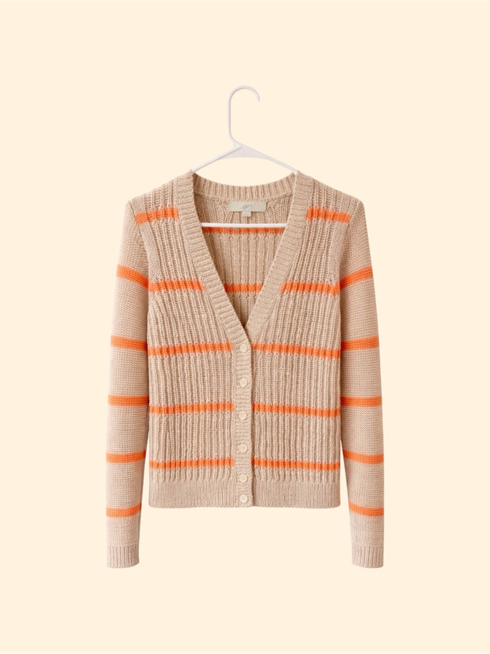 LOFT Beige Cardigan with Orange Stripes